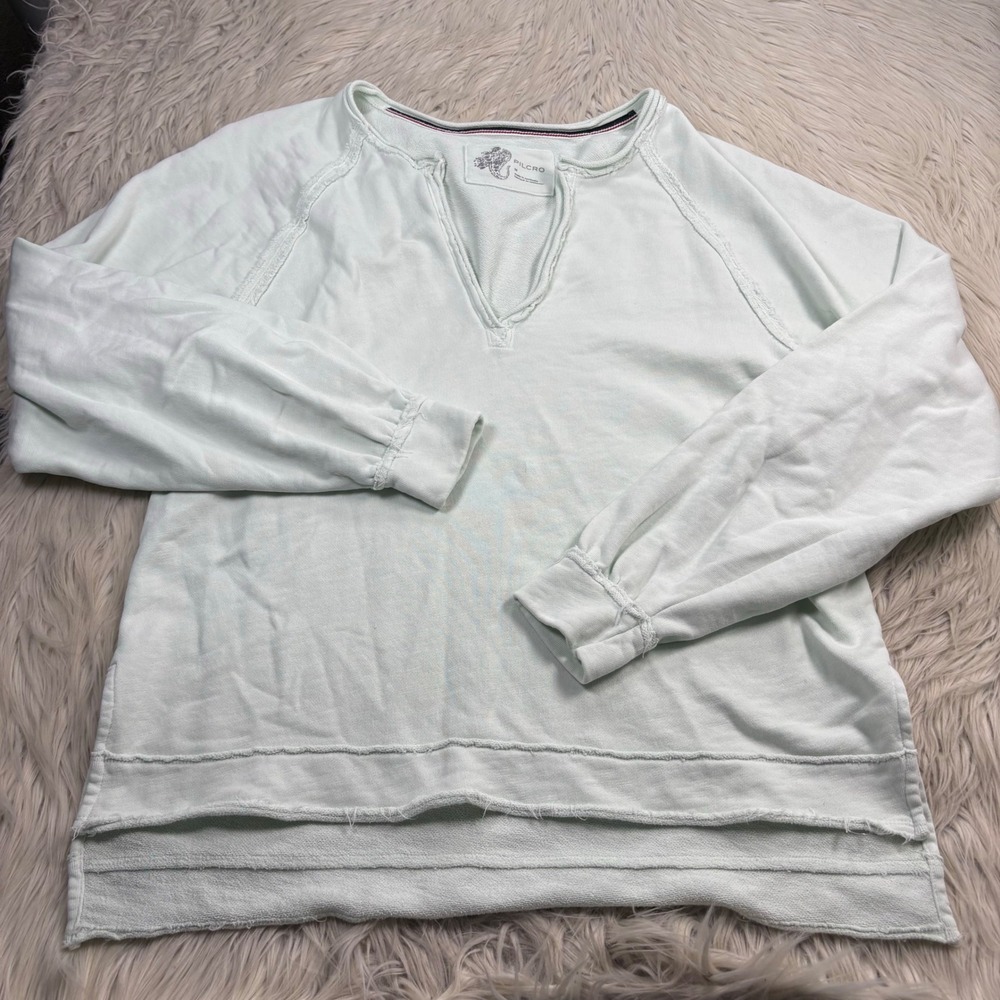 Pilcro Women's M Mint Green Split V-Neck Terry Knit Oversized Sweatshirt Top